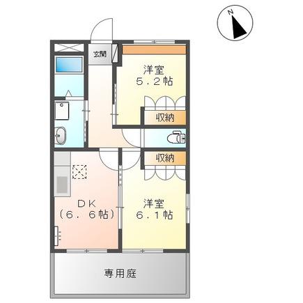 スカイヒルズ光 朝日(2DK/1階)の間取り写真