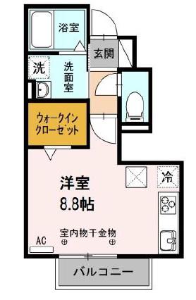 グリシーヌ(ワンルーム/1階)の間取り写真