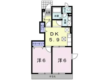 ラフィネ I番館(2DK/1階)の間取り写真