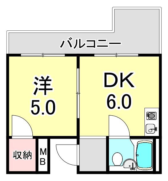 パレスヒラノ(1DK/3階)の間取り写真