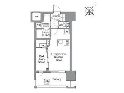 シーズンフラッツ渡辺通(1LDK/2階)の間取り写真