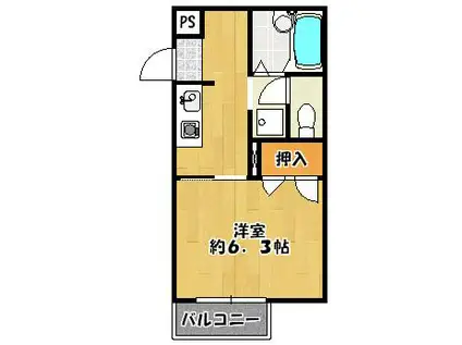 れんげハイツ(1K/2階)の間取り写真