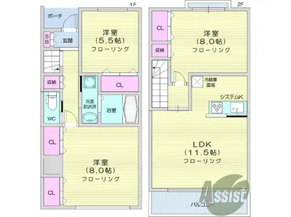 メゾネット中島丁(3LDK/1階)の間取り写真