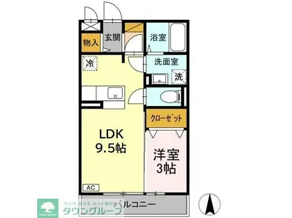 グランドゥールII(1LDK/2階)の間取り写真