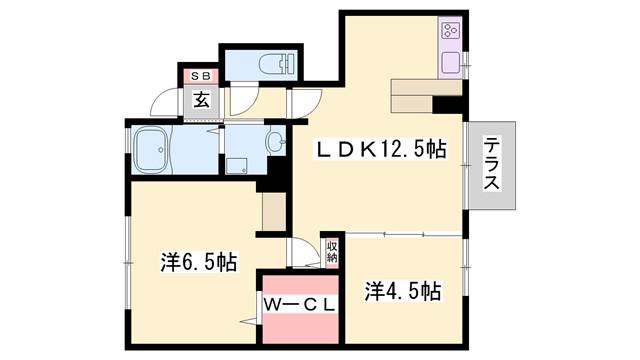 メゾンドハーモニーIII(2LDK/1階)の間取り写真