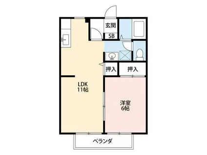 サンヴィレッジヤマホ B棟(1LDK/1階)の間取り写真