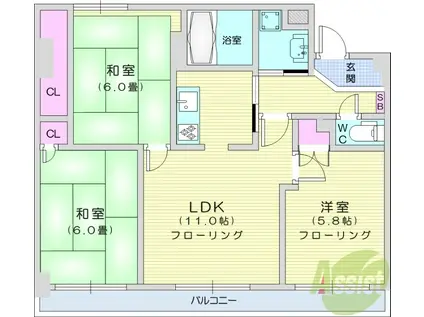 コーポウィスタリア2(3LDK/4階)の間取り写真