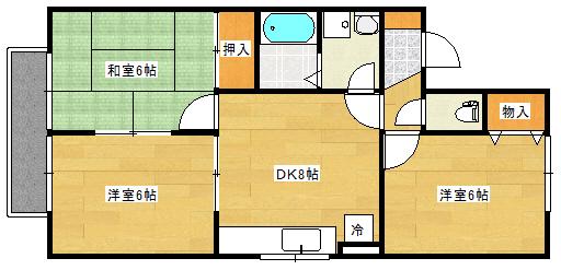 ドルフ井口台 A棟(3DK/2階)の間取り写真