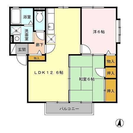リーフレットエコーII号館(2LDK/2階)の間取り写真
