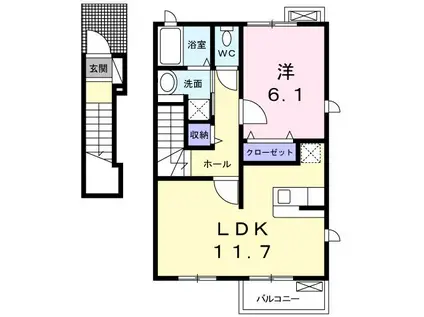 アルワクトC(1LDK/2階)の間取り写真