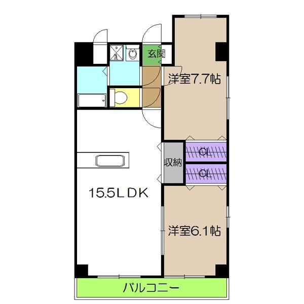 クレール中水道(2LDK/2階)の間取り写真