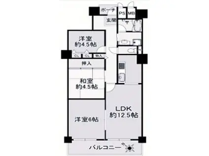 パームスクエアージェームス山(3LDK/12階)の間取り写真