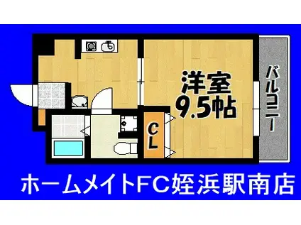 スリーアイランド今宿(1K/2階)の間取り写真