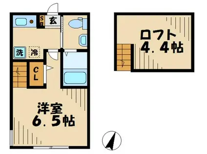 ベルシャンブル稲田堤(1K/2階)の間取り写真