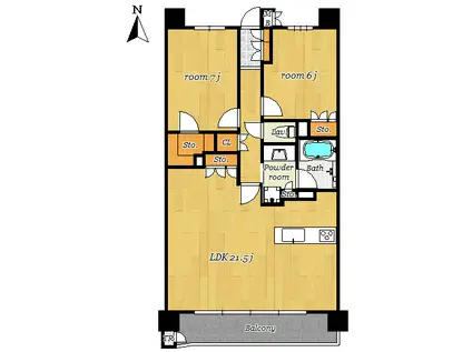 レ・ジェイド熊本日赤通(2LDK/6階)の間取り写真