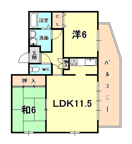 カーサ甲陽園(2LDK/3階)の間取り写真