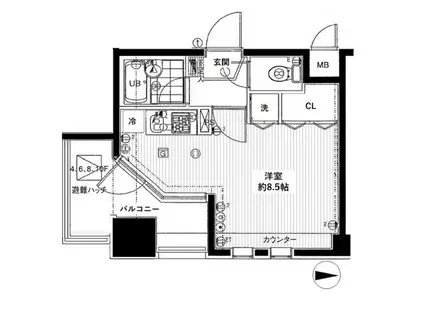 サンパティーク広尾(ワンルーム/8階)の間取り写真