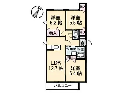 サン・モール大福(3LDK/2階)の間取り写真