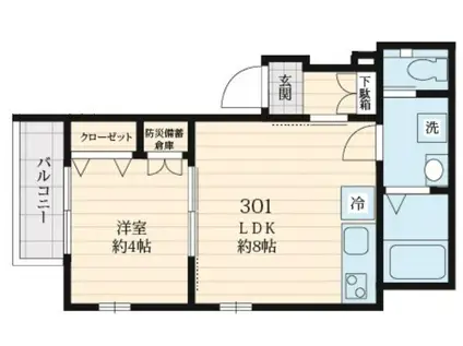 FLOR DE CEREZO(1LDK/3階)の間取り写真