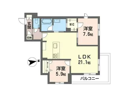メリア調布(2LDK/3階)の間取り写真