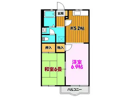 ビューラー美つ坦E(1LDK/2階)の間取り写真