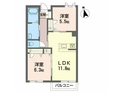 リベルタ(2LDK/1階)の間取り写真