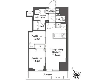 ブルロック後楽園(2LDK/14階)の間取り写真