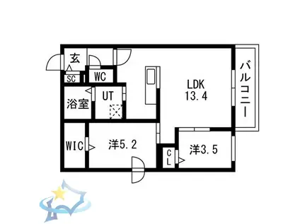 PRECIOUS HASSAMU-MINAMI(2LDK/2階)の間取り写真