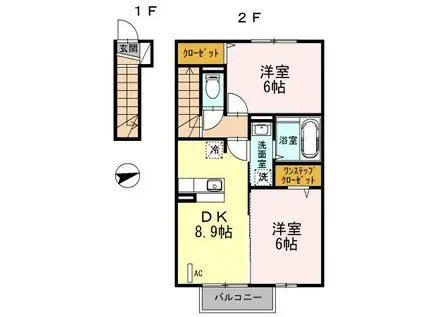 D-ROOMやま直(2DK/2階)の間取り写真
