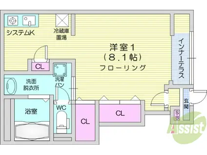 サンセベリア5(1K/1階)の間取り写真