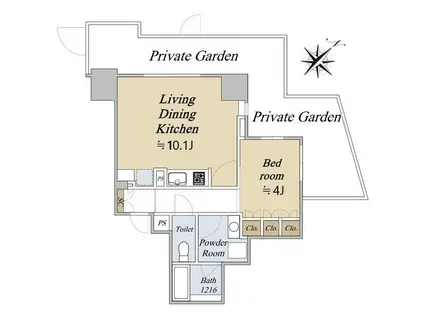 クレストコート旗の台(1LDK/1階)の間取り写真