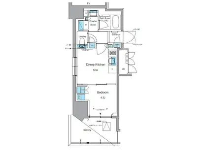 プライムアーバン浅草テラス(1DK/2階)の間取り写真