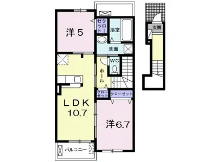 ハミルカン(2LDK/2階)の間取り写真