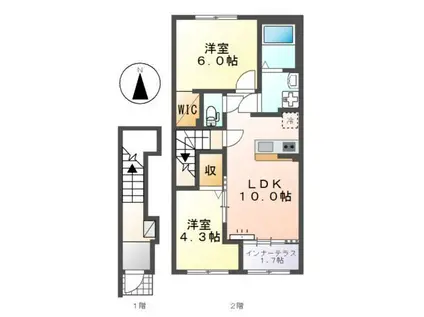 緑が丘4丁目アパート(2LDK/2階)の間取り写真