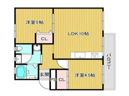公団狭山2棟(2LDK/2階)の間取り写真