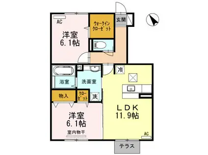 D-ROOM オーク A棟(2LDK/1階)の間取り写真