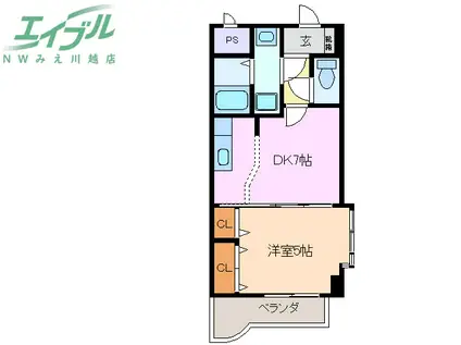 ラポアール(1DK/2階)の間取り写真