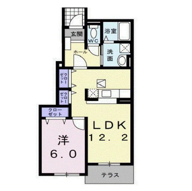 サンソーレB(1LDK/1階)の間取り写真