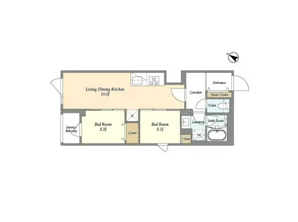 グランカーサ千駄木(2LDK/3階)の間取り写真