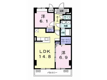 エアリーヒルズ芦屋(2LDK/4階)の間取り写真