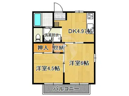 フレグランスきぬたII B棟(2DK/2階)の間取り写真