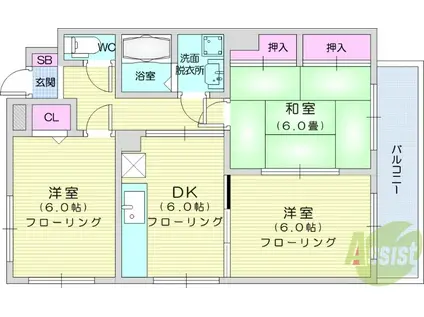 フレシール八木山(3DK/3階)の間取り写真