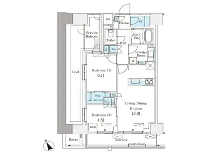 パークナードフィット南青山GARDEN8F(2LDK/8階)の間取り写真