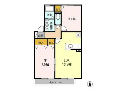 ドムス清華(2LDK/1階)の間取り写真