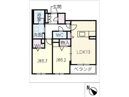 SHAMAISON HILLS 白壁(2LDK/2階)の間取り写真