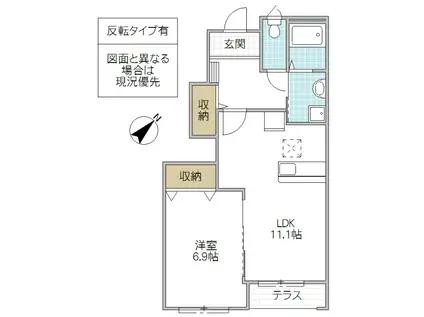 プランドールA(1LDK/1階)の間取り写真