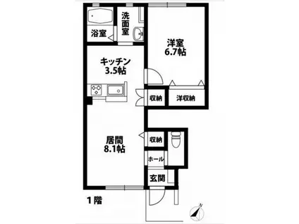 POLLY(1LDK/1階)の間取り写真