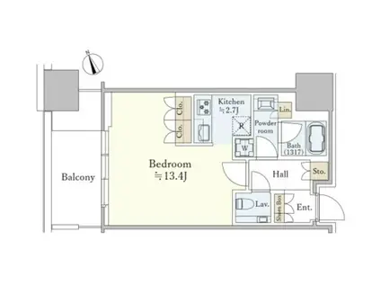 麻布台ヒルズレジデンスB(ワンルーム/12階)の間取り写真