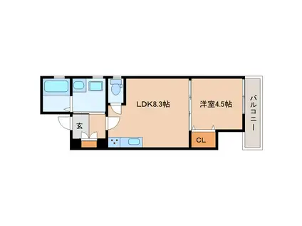 クレアール堺町I(1LDK/3階)の間取り写真