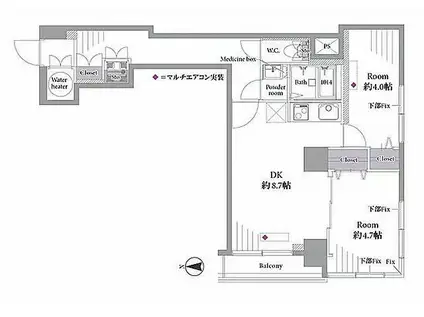 ライオンズマンション八丁堀(2DK/9階)の間取り写真